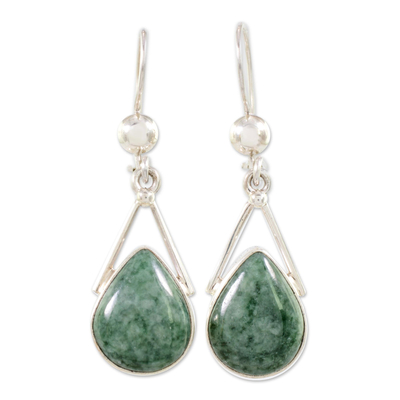 Green Jade and Sterling Silver Teardrop Earrings from Mexico