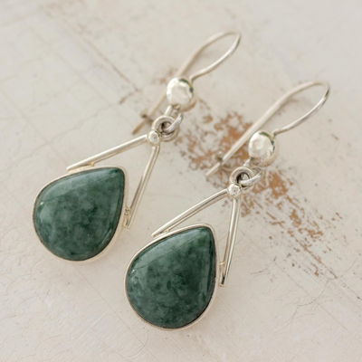 Green Jade and Sterling Silver Teardrop Earrings from Mexico - Drops of ...