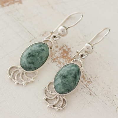 Jade dangle earrings, 'Siren Song' - Jade Sterling Silver Oval Dangle Earrings from Guatemala