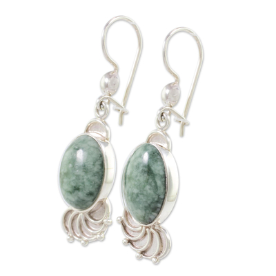 Pendientes colgantes de jade - Aretes colgantes ovalados de plata esterlina con jade de Guatemala