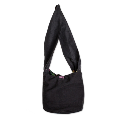 Reversible cotton sling bag, 'Tasajera Island' - Reversible Striped Cotton Sling Handbag from El Salvador
