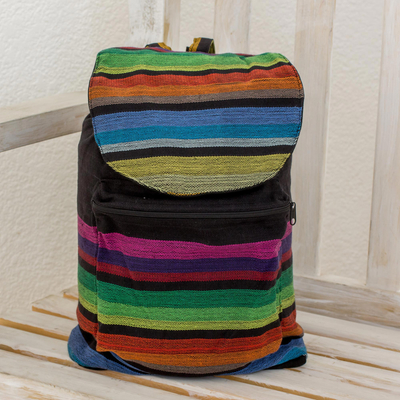 Cotton backpack, 'Tasajera Stripes' - Multicolored Striped Cotton Backpack from El Salvador