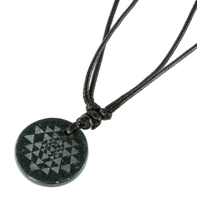 Jade pendant necklace, 'Geometric Inspiration' - Black Jade Geometric Pendant Necklace from Guatemala