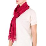 Cotton scarf, 'Loving Hold in Red' - Handwoven Cotton Scarf in Wine and Rose from Nicaragua