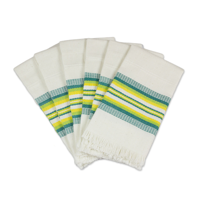 6 green and white napkins from guatemala