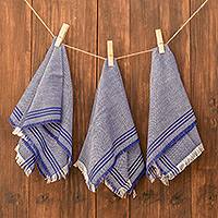 Cotton napkins, 'Delights of Home' (set of 6) - Blue 100% Cotton Napkins from Guatemala (Set of 6)