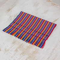 Cotton table runner, 'Rainbow Colors' - Multicolor Striped Cotton Table Runner from Guatemala