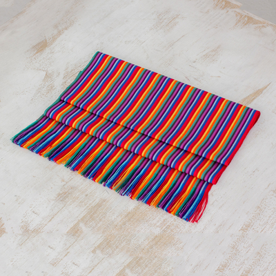 Tischläufer aus Baumwolle, 'Rainbow Colors - Tischläufer aus mehrfarbig gestreifter Baumwolle aus Guatemala