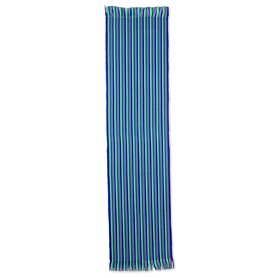 Cotton table runner, 'Ocean Memory' - Blue and Green Striped 100% Cotton Table Runner