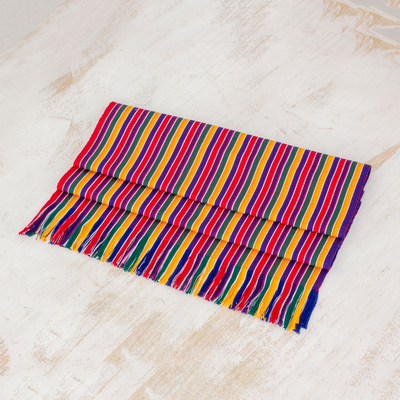 Cotton table runner, 'Path of Happiness' - Multicolor Striped Cotton Table Runner from Guatemala