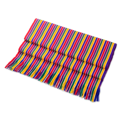 Cotton table runner, 'Path of Happiness' - Multicolor Striped Cotton Table Runner from Guatemala