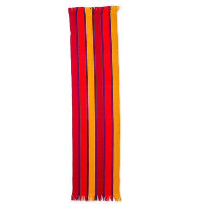 Cotton table runner, 'Sunset Glory' - Multicolor Striped Cotton Table Runner from Guatemala