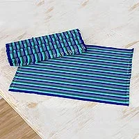 Cotton placemats, 'Colors of the Sea' (set of 6) - Set of Six Striped Cotton Placemats in Blue from Guatemala