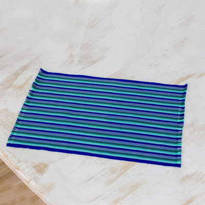 Cotton placemats, 'Colors of the Sea' (set of 6) - Set of Six Striped Cotton Placemats in Blue from Guatemala