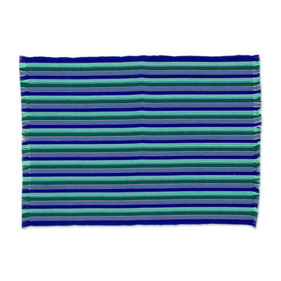 Manteles individuales de algodón, 'Colors of the Sea' (juego de 6) - Juego de seis manteles individuales de algodón a rayas en azul de Guatemala