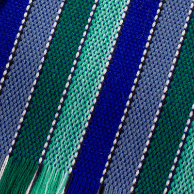 Manteles individuales de algodón, 'Colores del Mar' (set de 6) - Set de Seis Manteles Individuales de Algodón a Rayas en Azul de Guatemala