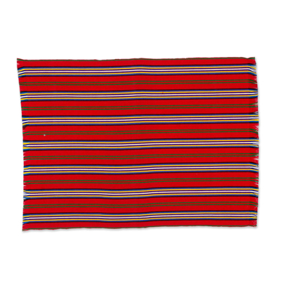 Tischsets aus Baumwolle, (6er-Set) - Sechs gestreifte Tischsets aus Baumwolle in Crimson aus Guatemala