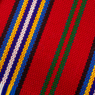 Tischsets aus Baumwolle, (6er-Set) - Sechs gestreifte Tischsets aus Baumwolle in Crimson aus Guatemala