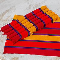 Six Handwoven Striped Cotton Placemats from Guatemala,'Country Sunset'