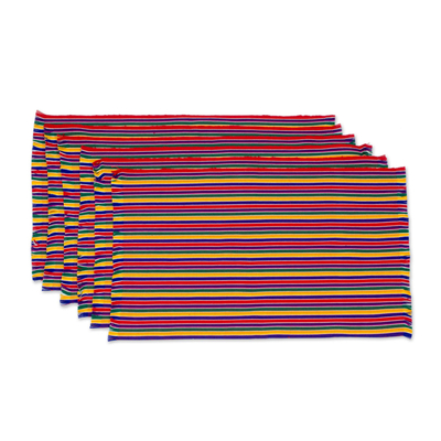 Cotton placemats, 'Trails of Happiness' (set of 6) - Six Handwoven Striped Cotton Placemats from Guatemala