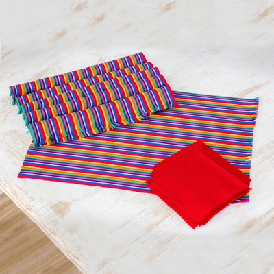 Manteles individuales y servilletas de algodón (juego de 6) - Set de 6 manteles y servilletas de algodón a rayas multicolor