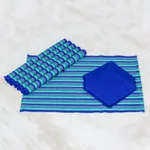 Cotton placemats and napkins, 'Colors of the Sea' (set of 6) - Set of 6 Cotton Placemats and Napkins in Blue from Guatemala