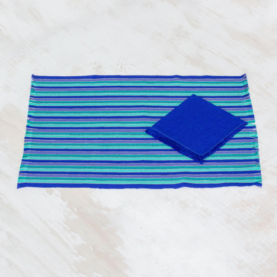 Cotton placemats and napkins, 'Colors of the Sea' (set of 6) - Set of 6 Cotton Placemats and Napkins in Blue from Guatemala