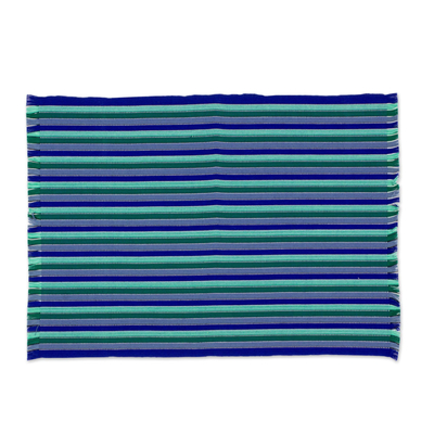 Cotton placemats and napkins, 'Colors of the Sea' (set of 6) - Set of 6 Cotton Placemats and Napkins in Blue from Guatemala