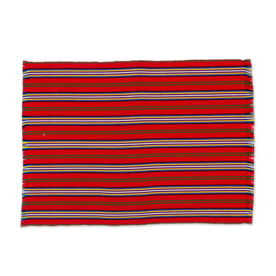 Cotton placemats and napkins, 'Palopó Trails' (set of 6) - Set of 6 Striped Cotton Placemats and Napkins in Crimson