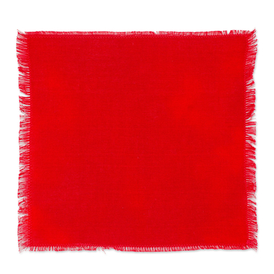 Manteles individuales y servilletas de algodón (juego de 6) - Juego de 6 manteles individuales y servilletas de algodón a rayas en color carmesí