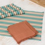 Cotton placemats and napkins, 'Celadon Trails' (set of 6) - Six Cotton Placemats and Napkins in Celadon and Russet