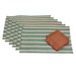Cotton placemats and napkins, 'Celadon Trails' (set of 6) - Six Cotton Placemats and Napkins in Celadon and Russet
