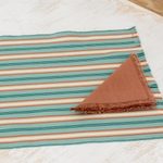 Cotton placemats and napkins, 'Celadon Trails' (set of 6) - Six Cotton Placemats and Napkins in Celadon and Russet
