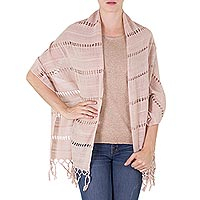 Cotton shawl, 'Shaded Beauty in Champagne' - Handwoven Fringed Cotton Shawl in Champagne from Nicaragua