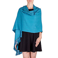 Cotton shawl, 'Rushing Winds' - Cotton Shawl in Turquoise and Violet from Guatemala