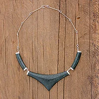 Jade statement necklace, 'Mayan Elite' - Pointed 925 Silver Jade Statement Necklace from Guatemala