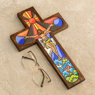 Cruz mural de madera, 'Esplendor de Jesús' - Cruz religiosa de madera hecha a mano en El Salvador