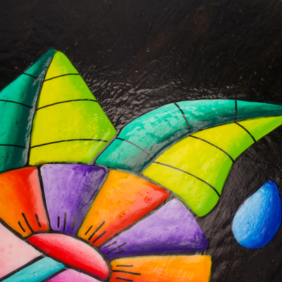 Arte mural en madera, 'Pájaros de las flores' (par) - Pareja de cuadros de madera de pájaros hechos a mano en El Salvador