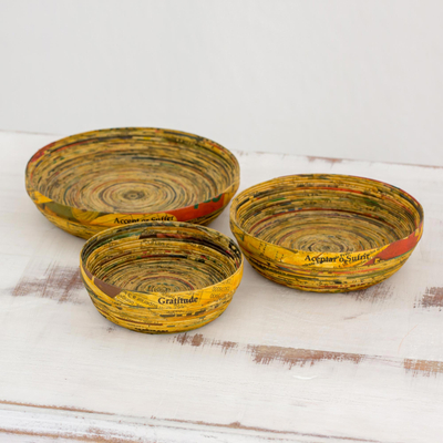 Recycled paper decorative bowls, Words of Gratitude (set of 3)