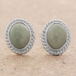 Jade stud earrings, 'Oval Lassos' - Light Green Jade Oval Stud Earrings from Guatemala