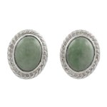 Jade stud earrings, 'Oval Lassos' - Light Green Jade Oval Stud Earrings from Guatemala