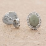 Jade stud earrings, 'Oval Lassos' - Light Green Jade Oval Stud Earrings from Guatemala