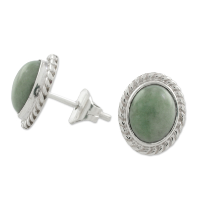 Jade stud earrings, 'Oval Lassos' - Light Green Jade Oval Stud Earrings from Guatemala