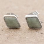 Jade stud earrings, 'Mayan Elegance in Light Green' - 925 Silver Light Green Jade Rhombus Earrings from Guatemala