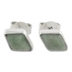 Jade stud earrings, 'Mayan Elegance in Light Green' - 925 Silver Light Green Jade Rhombus Earrings from Guatemala