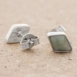 Jade stud earrings, 'Mayan Elegance in Light Green' - 925 Silver Light Green Jade Rhombus Earrings from Guatemala