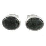 Jade stud earrings, 'Mayan Ovals' - Green Jade and 925 Silver Oval Stud Earrings from Guatmela