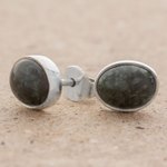 Jade stud earrings, 'Mayan Ovals' - Green Jade and 925 Silver Oval Stud Earrings from Guatmela