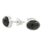Jade stud earrings, 'Mayan Ovals' - Green Jade and 925 Silver Oval Stud Earrings from Guatmela