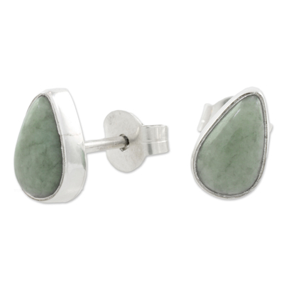 Jade stud earrings, 'Mayan Teardrops in Light Green' - Light Green Jade Teardrop Stud Earrings from Guatemala